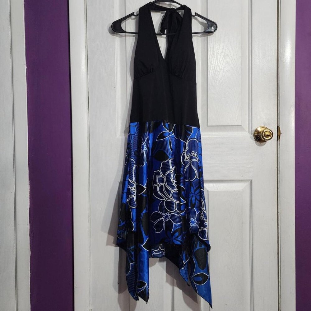 Vintage Floral Asymmetrical Halter Dress
